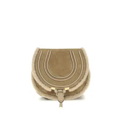 Chloé Small Saddle Marcie Shoulder Bag In Suede And Shearling