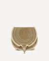 Chloé Small Saddle Marcie Shoulder Bag In Suede And Shearling In Sand