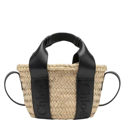 Chloé Chloe Small Sense Raffia Tote Bag In Black