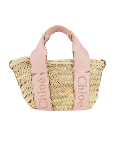 Chloé Small Sense Raffia Tote Bag In Nude