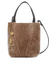 Chloé Spin Embellished Leather-trimmed Shearling Tote In Neutral