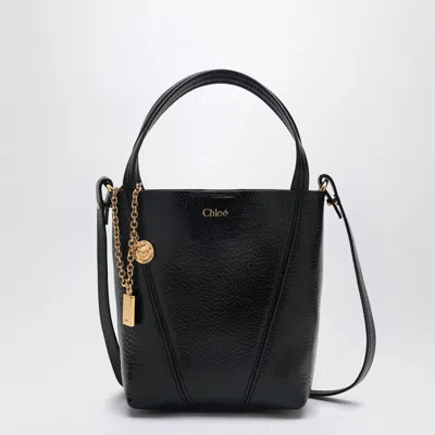 Chloé Small Spin Black Leather Tote Bag In Blue