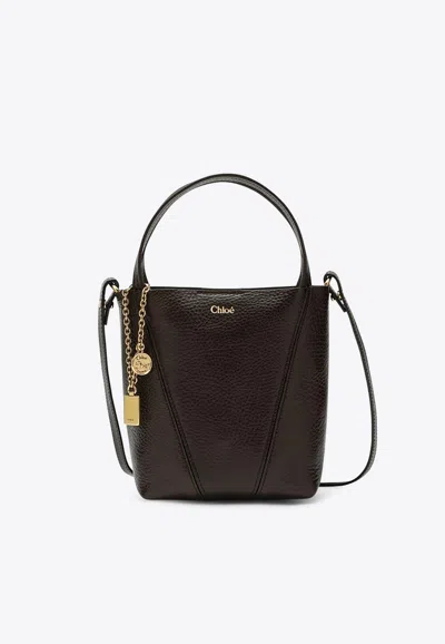 Chloé Small Spin Calf Leather Tote Bag In Brown