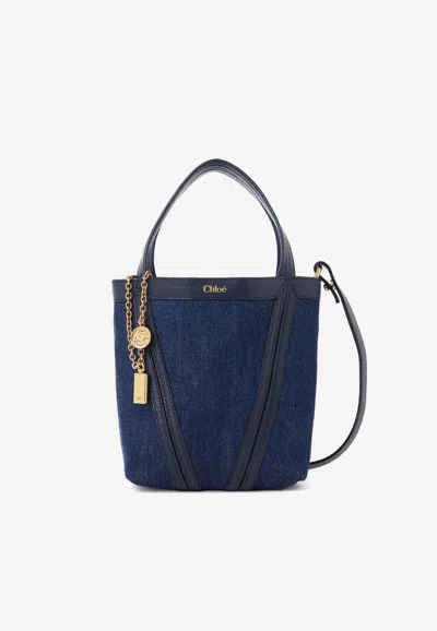 Chloé Small Spin Denim Tote Bag In Blue