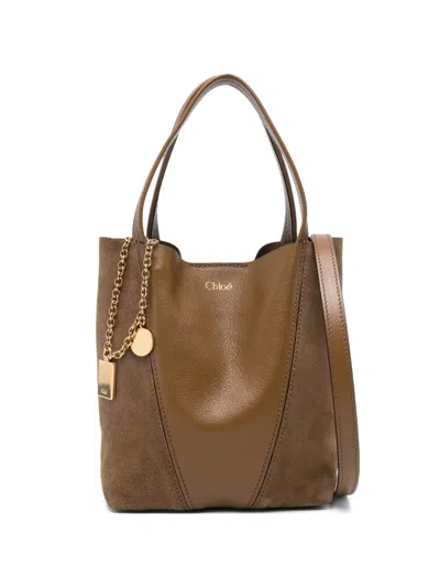 Chloé Small Spin Grained-leather Tote Bag In Brown