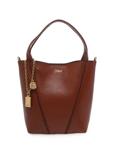 Chloé Small Spin Leather Bucket Bag In Brown