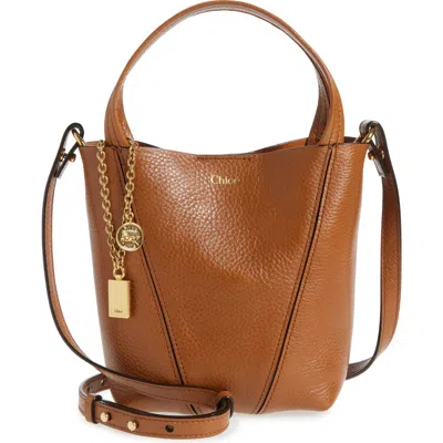 Chloé Spin Mini Tote Bag In Grained Calfskin In Brown