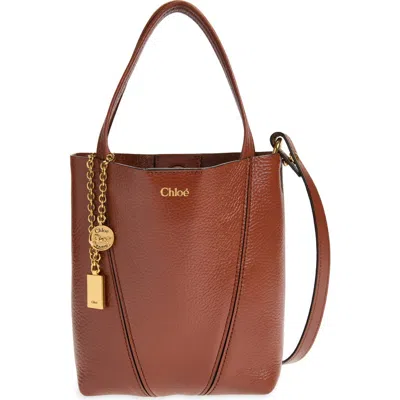 Chloé Small Spin Leather Crossbody Tote In Brown