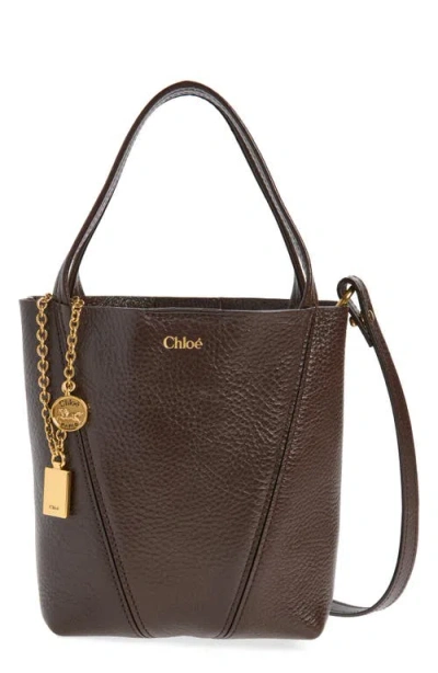 Chloé Small Spin Tote Bag In Grained Leather In Brown