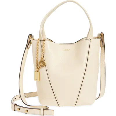 Chloé Small Spin Leather Crossbody Tote In Sweet Beige