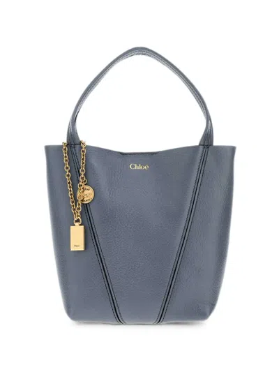 Chloé Air Force Blue Leather Small Spin Shopping Bag