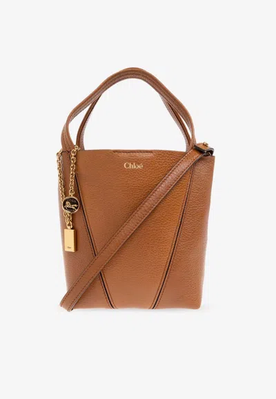 Chloé Small Spin Leather Tote Bag In Brown