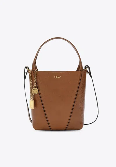 Chloé Small Spin Leather Tote Bag In Brown