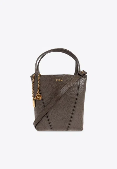 Chloé Small Spin Leather Tote Bag In Green