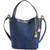 Chloé Small Spin Leather Trim Denim Tote