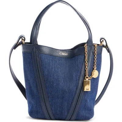Chloé Small Spin Leather Trim Denim Tote