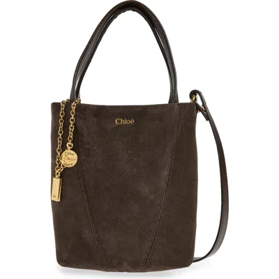 Chloé Small Spin Suede Crossbody Tote In Brown