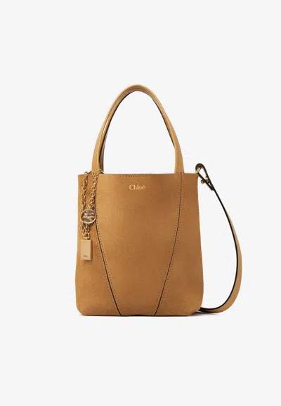 Chloé Small Spin Suede Tote Bag In Brown