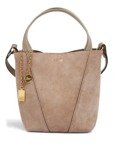 Chloé Small Spin Suede Tote Bag In Neutral