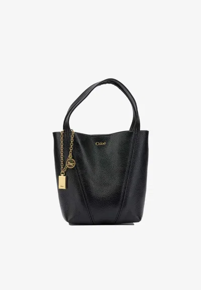 Chloé Small Spin Tote Bag In Grained Leather In Black