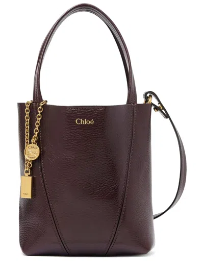 Chloé Small Spin Tote Bag In Grained Leather In Brown