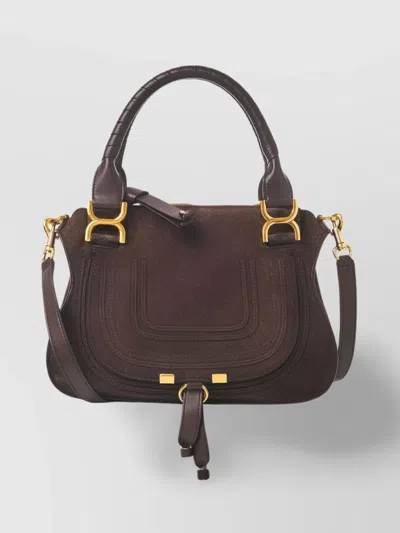Chloé Small Suede Shoulder Bag With Leather Handle In Brown