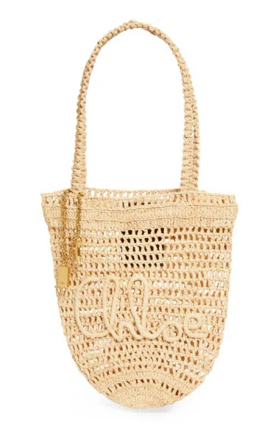 Chloé Small Summer Banana Crocheted Raffia Tote In Sand