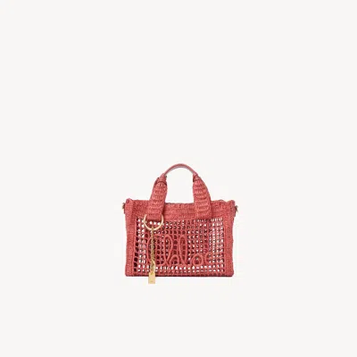 Chloé Small Summer Banana East-west Tote Bag With Strap In Raffia In Red