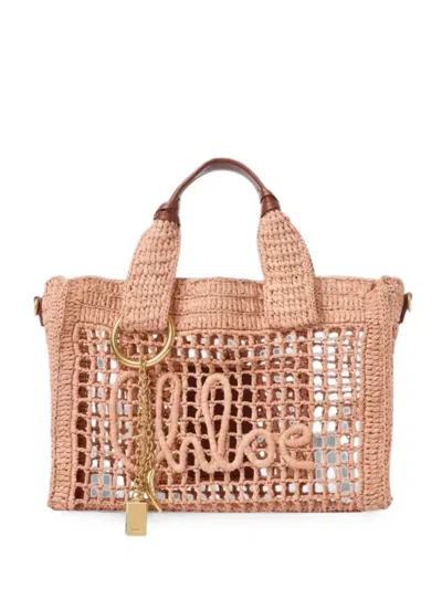Chloé Small Summer Banana Logo-embroidered Woven Tote Bag In Pink