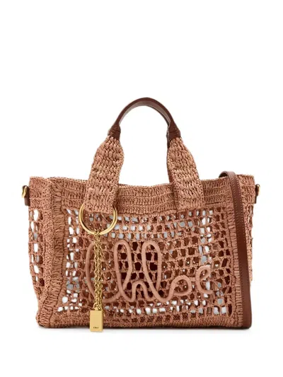 Chloé Summer Banana Leather-trimmed Raffia Tote Bag In Pink