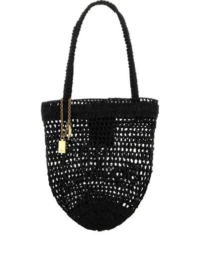 Chloé Small Summer Banana Shopping Raffia Beach Bag In Black