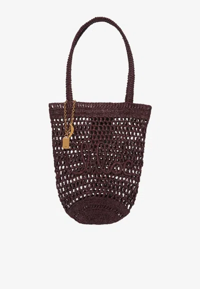 Chloé Small Summer Banana Tote Bag In Raffia In Brown