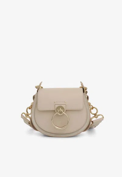 Chloé Small Tess Leather And Suede Crossbody Bag In Beige