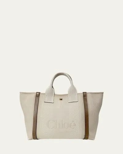 Chloé Small Tote Bag In Jacquard Canvas In Vegetal Beige
