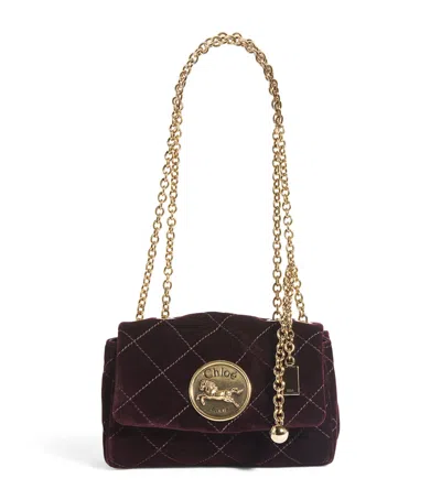 Chloé Small Velvet Heritage Shoulder Bag In Brown