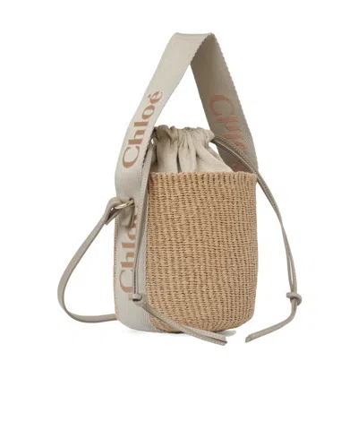 Chloé Small Woody Basket In Natural Fibers In Vintage Khaki