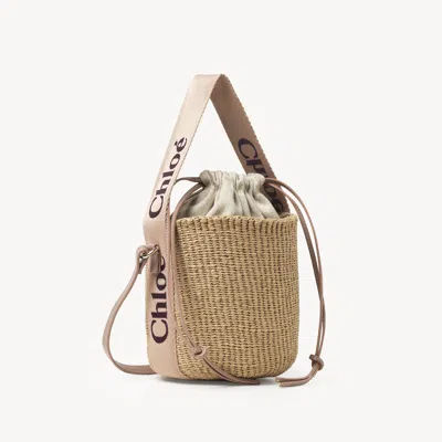 Chloé Small Woody Basket In Natural Fibres Pink Size Onesize 100% Paper In Neutral