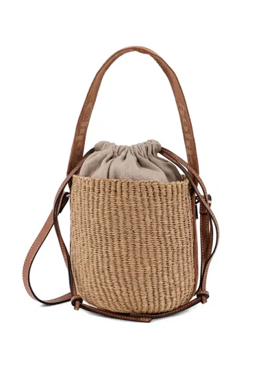 Chloé Woody Drawstring Small Basket Bag In Brown
