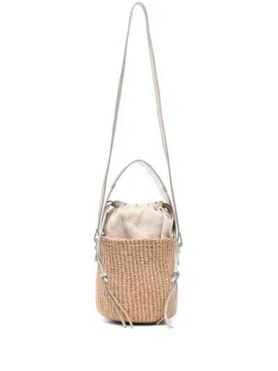 Chloé Woody Raffia Bucket Bag In Neutrals
