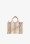 Chloé Woody Small Canvas And Leather Tote Bag In Beige