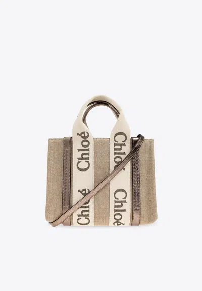 Chloé Small Woody Crossbody Bag In Beige
