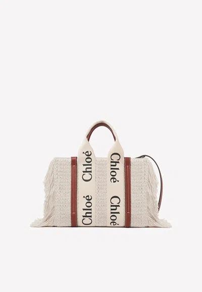 CHLOÉ SMALL WOODY FRINGED TOTE BAG,CHC22SS397G4327S Sepia Brown