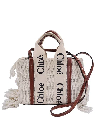Chloé © Small Woody Knit Fringe Tote Bag (authentic Pre-loved) In Neutral