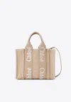 Chloé Woody Small Canvas And Leather Tote Bag In Beige