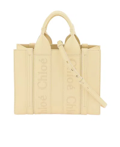 Chloé Small Woody Leather Tote Bag In Nude | ModeSens