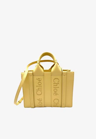 Chloé Small Woody Leather Tote Bag In Yellow