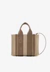 Chloé Woody Small Canvas And Leather Tote Bag In Beige