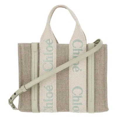 Chloé Chloe Small Woody Logo Linen Tote Bag
