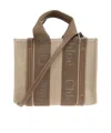 Chloé Woody Small Canvas And Leather Tote Bag In Nude