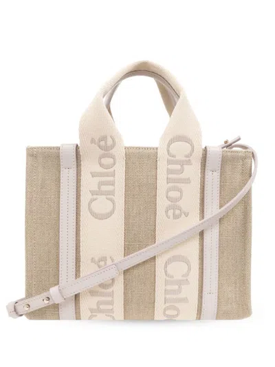 Chloé Small Woody Logo-strap Tote Bag In Nude